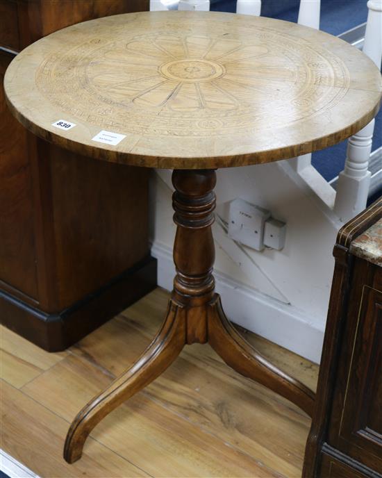 A mid 19th century Italian parquetry walnut tea table W.62cm